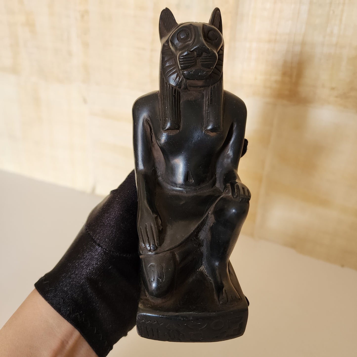 Sekhmet Goddess Statue & Scarab Beetle Hieroglyphics Egypt Figurine Healing Luck
