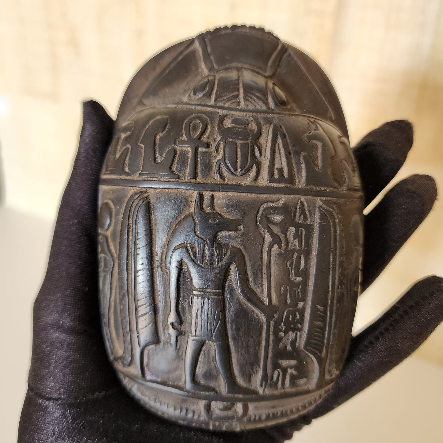 Sekhmet Goddess Statue & Scarab Beetle Hieroglyphics Egypt Figurine Healing Luck