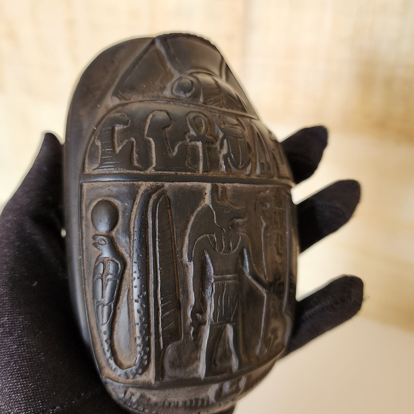 Sekhmet Goddess Statue & Scarab Beetle Hieroglyphics Egypt Figurine Healing Luck