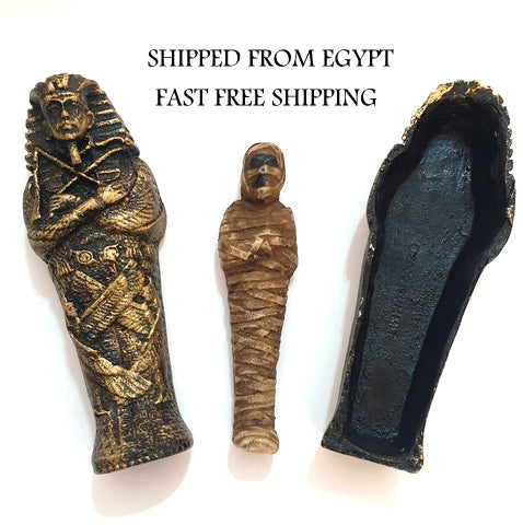 Ancient Egyptian King Tut Sarcophagi Coffin with Mummy Sarcophagus Statue