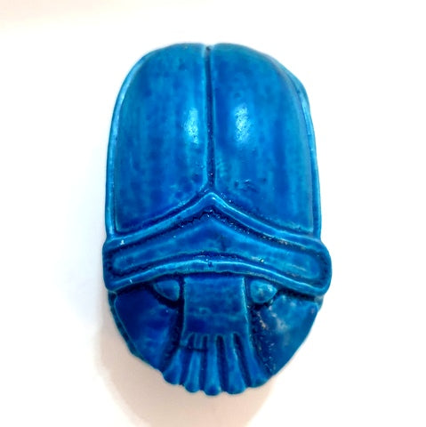 Lot of 2 Luck Ancient Egyptian Blue Golden Scarab Beetle Hieroglyphics Figurine