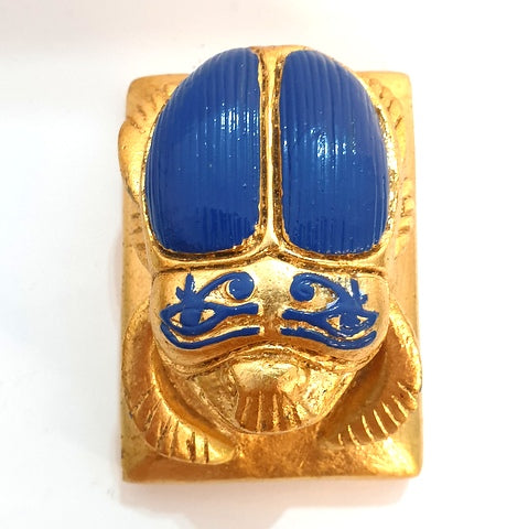 Lot of 2 Luck Ancient Egyptian Blue Golden Scarab Beetle Hieroglyphics Figurine